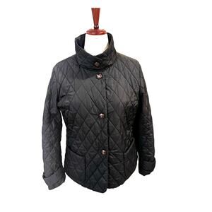 Jones New York Quilted Jacket Women’s L Black Snap Front Insulated